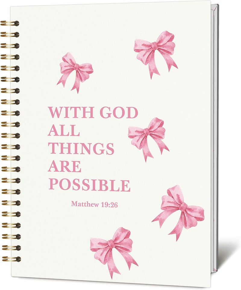 KIDEAR Christian Journal for Women, Prayer Notebook for Bible Study Notes,Cute Pink Bow Faith Journal,Coquette Preppy Christian Gifts for Teen Girls,Church Note Bible Study Supplies - A11 - Image 1